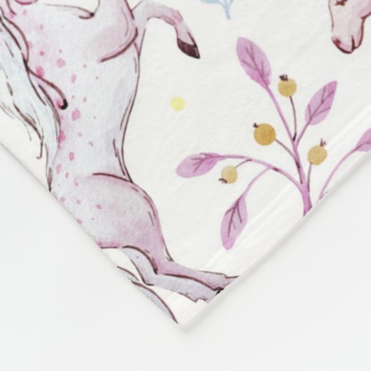 Floral Waterverf Unicorn Pattern Fleece Deken (Hoek)