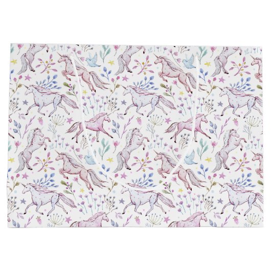 Floral Waterverf Unicorn Pattern Groot Cadeauzakje (Achterkant)