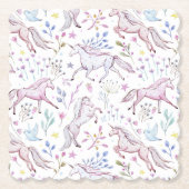 Floral Waterverf Unicorn Pattern Kartonnen Onderzetters (Voorkant)