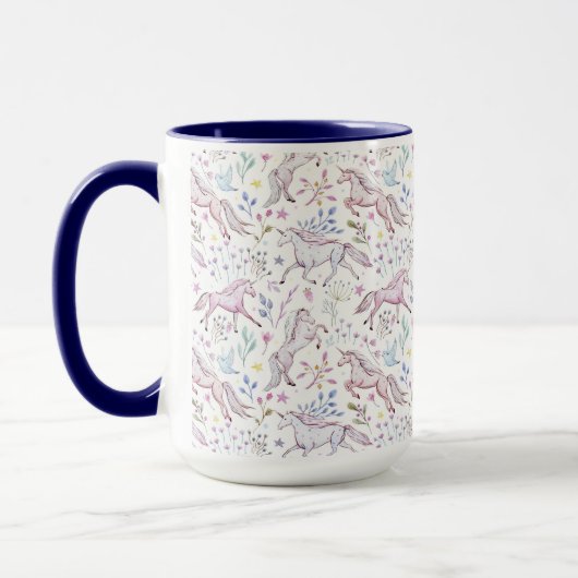 Floral Waterverf Unicorn Pattern Mok (Links)