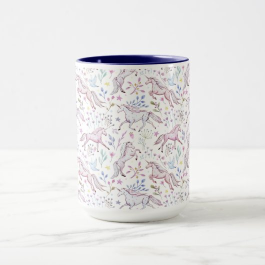 Floral Waterverf Unicorn Pattern Mok (Midden)