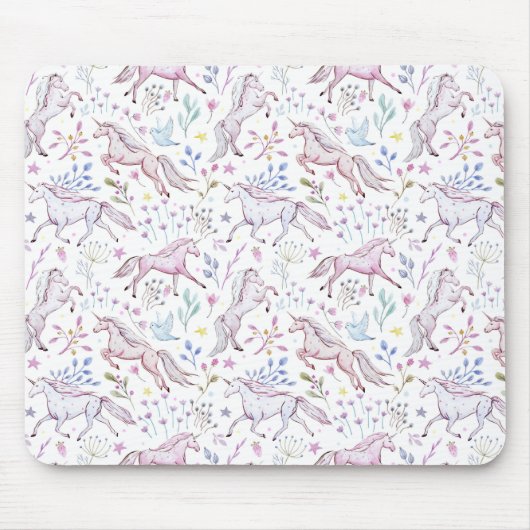 Floral Waterverf Unicorn Pattern Muismat (Voorkant)