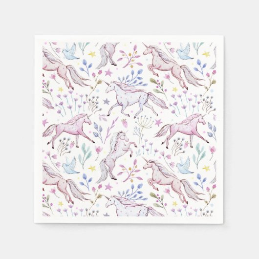 Floral Waterverf Unicorn Pattern Servet (Voorkant)