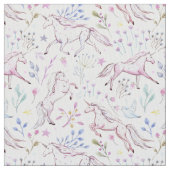 Floral Waterverf Unicorn Pattern Stof (Close Up)