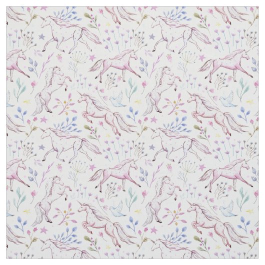 Floral Waterverf Unicorn Pattern Stof (Swatch)