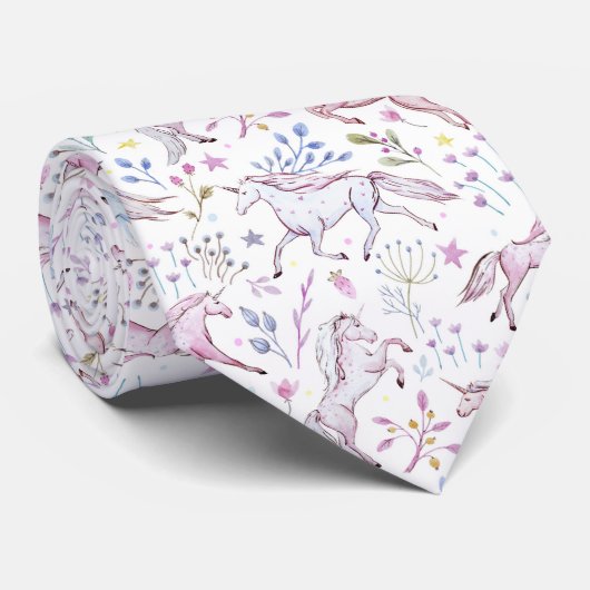 Floral Waterverf Unicorn Pattern Stropdas (Opgerold)