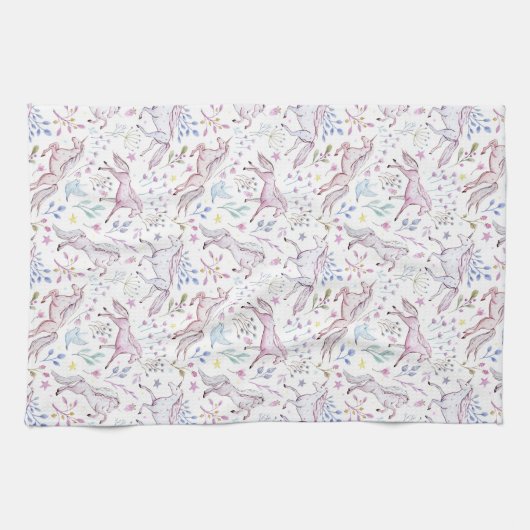 Floral Waterverf Unicorn Pattern Theedoek (Horizontaal)