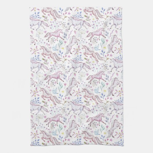 Floral Waterverf Unicorn Pattern Theedoek (Verticaal)