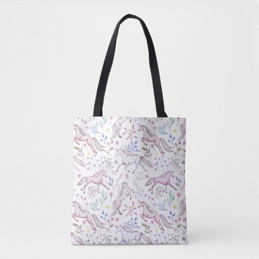 Floral Waterverf Unicorn Pattern Tote Bag (Voorkant)