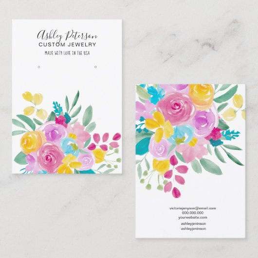 Floral waterverf veer sieraden oorbel display visitekaartje (Voorkant / Achterkant)