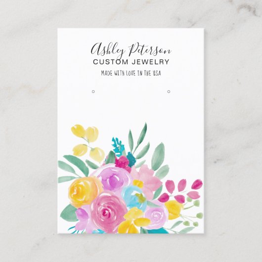 Floral waterverf veer sieraden oorbel display visitekaartje (Voorkant)