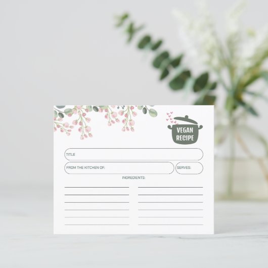 Floral Waterverf Vegan Recept Kaart (Staand voorkant)