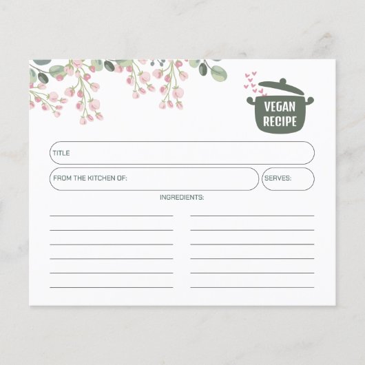 Floral Waterverf Vegan Recept Kaart (Voorkant)