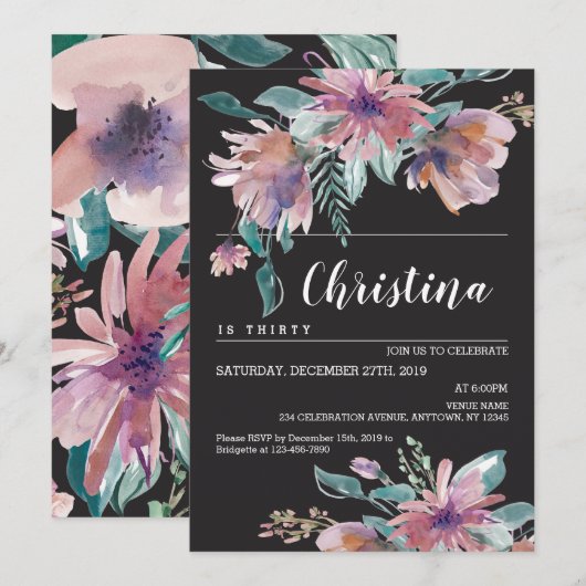 Floral Waterverf Vrouw Birthday viering Kaart (Voorkant / Achterkant)