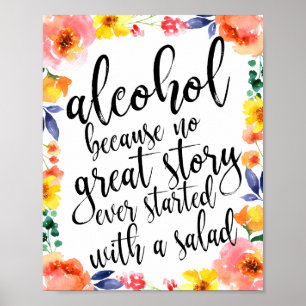 Floral Waterverf Wedding Alcohol Sign 8x10 Poster