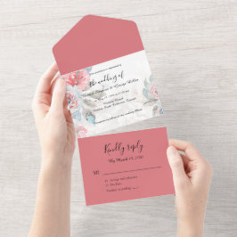 Floral waterverf Wedding All-in-One uitnodiging