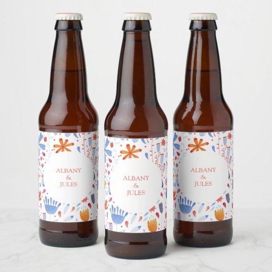 Floral Waterverf Wedding Bier Etiket (Flessen)