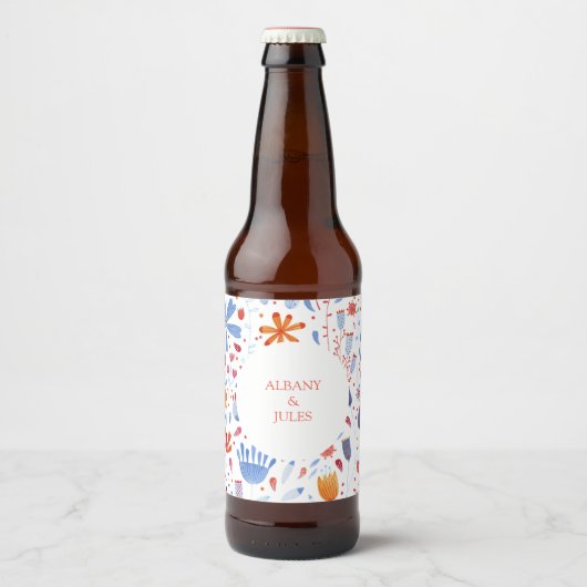 Floral Waterverf Wedding Bier Etiket (Voorkant)
