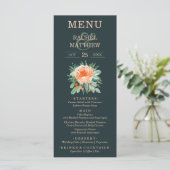 Floral Waterverf Wedding Blauwgroen Menu (Staand voorkant)