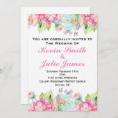 Floral Waterverf Wedding Invitation Kaart (Voorkant / Achterkant)