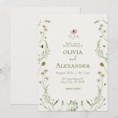 Floral Waterverf Wedding Invitation Kaart (Voorkant / Achterkant)