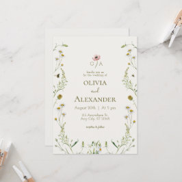 Floral Waterverf Wedding Invitation Kaart