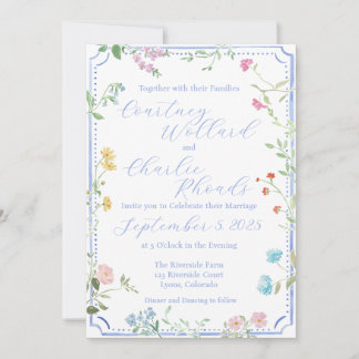 Floral Waterverf Wedding Invitation Kaart