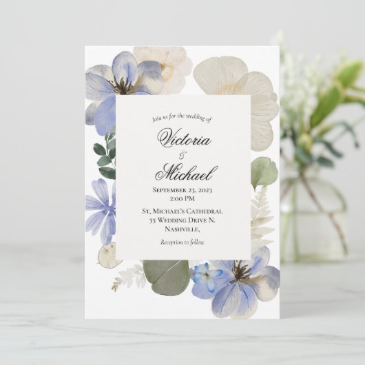 Floral Waterverf Wedding Invitation Kaart (Staand voorkant)