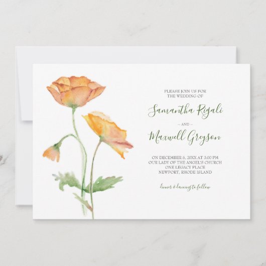 Floral Waterverf Wedding Invitation Kaart (Voorkant)