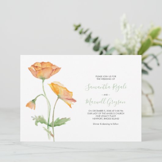 Floral Waterverf Wedding Invitation Kaart (Staand voorkant)