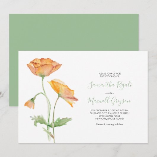 Floral Waterverf Wedding Invitation Kaart (Voorkant / Achterkant)