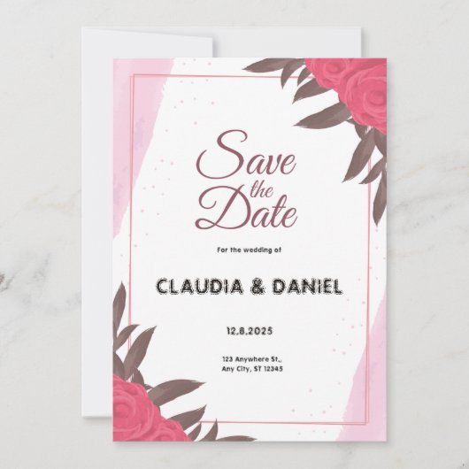 Floral Waterverf Wedding Invitation Kaart (Voorkant)