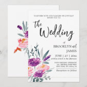 Floral Waterverf Wedding Invitations Kaart (Voorkant / Achterkant)