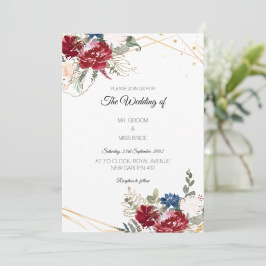 Floral Waterverf Wedding Kaart (Staand voorkant)