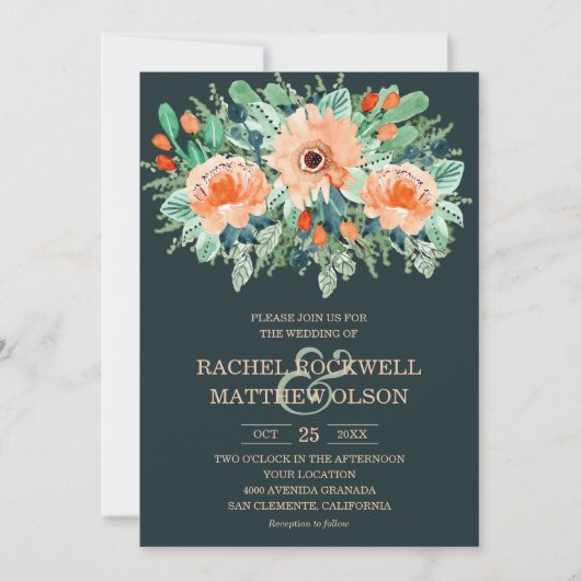 Floral Waterverf Wedding Kaart (Voorkant)