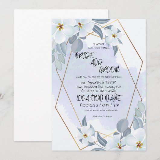 Floral Waterverf Wedding Kaart (Voorkant / Achterkant)