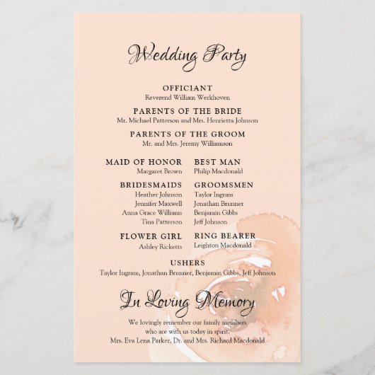 Floral Waterverf Wedding Programme (Achterkant)