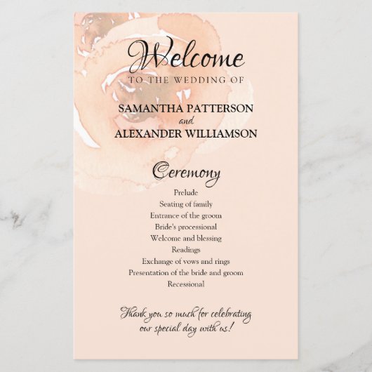 Floral Waterverf Wedding Programme (Voorkant)