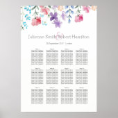 Floral Waterverf Wedding Seating Chart 12 Tables Poster (Voorkant)