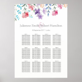 Floral Waterverf Wedding Seating Chart 12 Tables Poster
