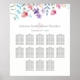 Floral Waterverf Wedding Seating Chart 13 Tables Poster