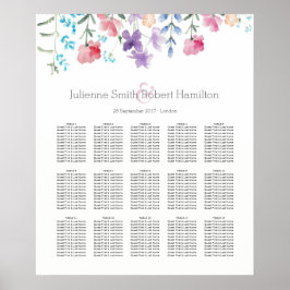Floral Waterverf Wedding Seating Chart 15 Tables Poster