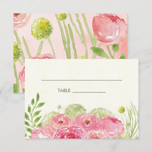 Floral Waterverf Wedding Table Place Cards Kaart (Voorkant / Achterkant)