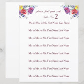 Floral Waterverf Wedding Table Zitplaats (Voorkant / Achterkant)