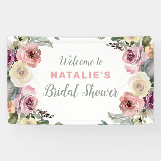 Floral Waterverf Welkom Vrijgezellenfeest Spandoek (Horizontaal)