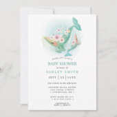 Floral Waterverf Whale Blauwgroen Baby shower Kaart (Voorkant)