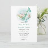 Floral Waterverf Whale Blauwgroen Baby shower Kaart (Staand voorkant)
