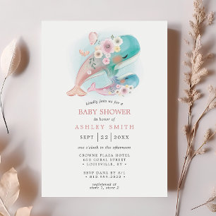 Floral Waterverf Whales Girl Baby shower Kaart