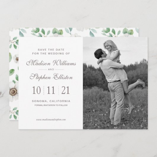 Floral-Waterverf | White Anemone - Save the Date (Voorkant / Achterkant)