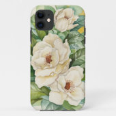Floral Waterverf White Magnolia Name Script Case-Mate iPhone Case (Achterkant)